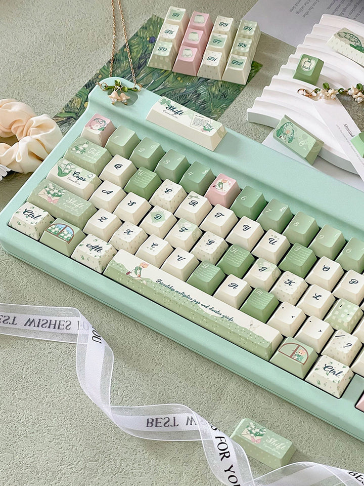 Lily of the Valley Keycaps Set – 131 Keys, OEM Profile, Compatible with Mechanical Keyboards