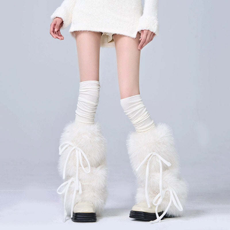 Y2K White Plush Leg Warmer Socks