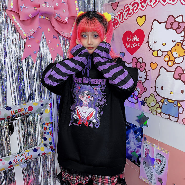 Cartoon Anime Letter Print Hoodie