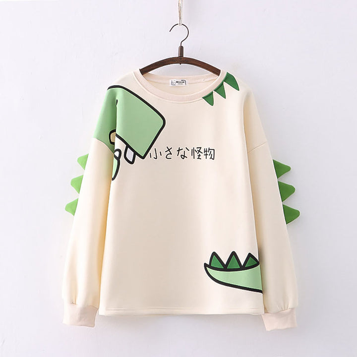 Dinosaur Japanese Print Plush Sweatshirt