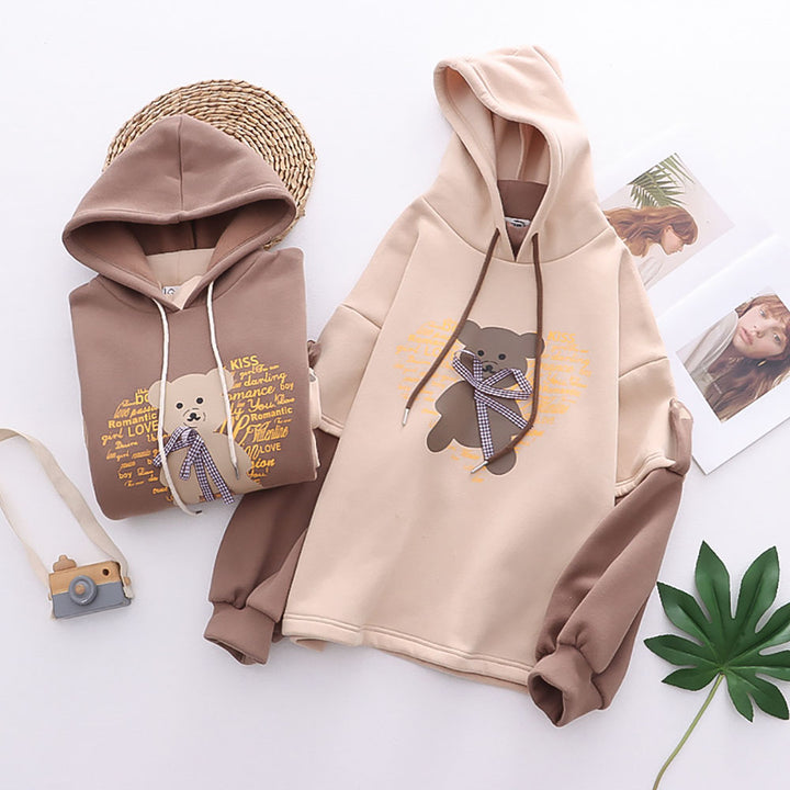 Cartoon Bear Letter Print Hoodie
