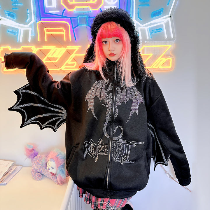 Bat Letter Zipper Hoodie