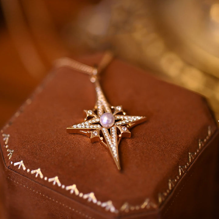 French Vintage Exquisite Star-shaped Silver Pearl Pendant Necklace