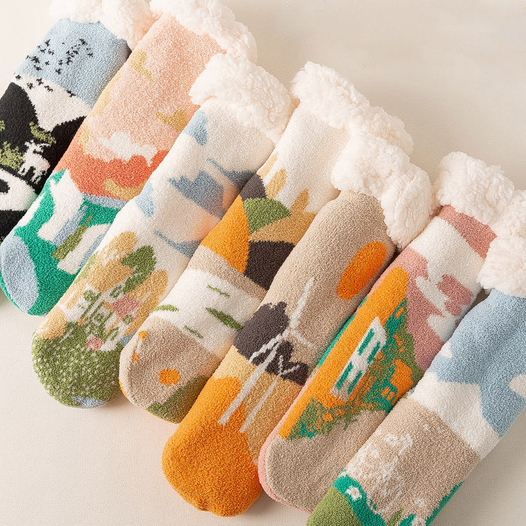 Oil Painting Pattern Wool Plush Winter Thick Socks