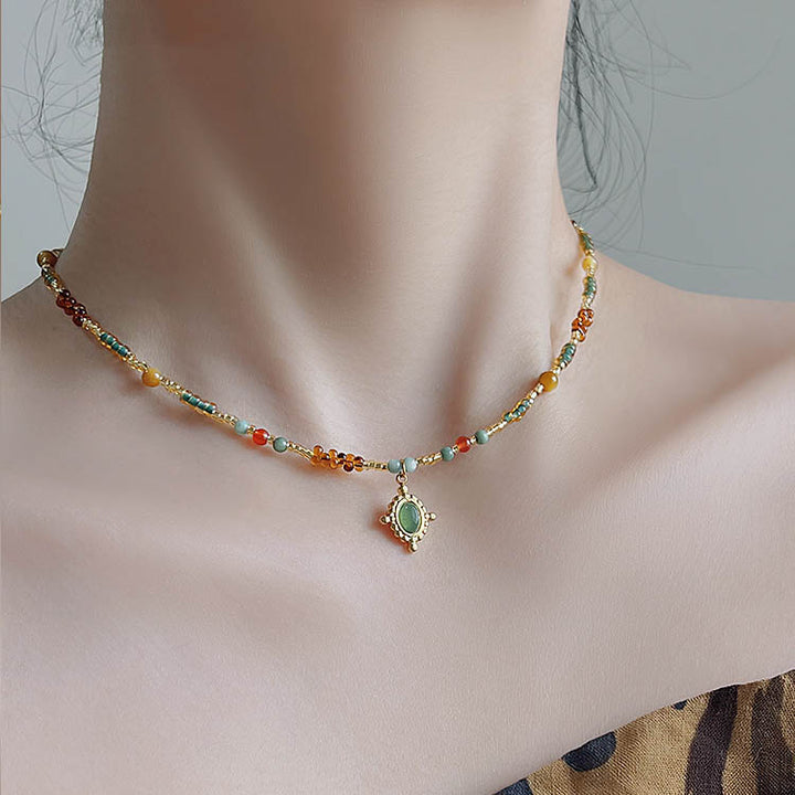 French vintage colorful beaded jade necklace