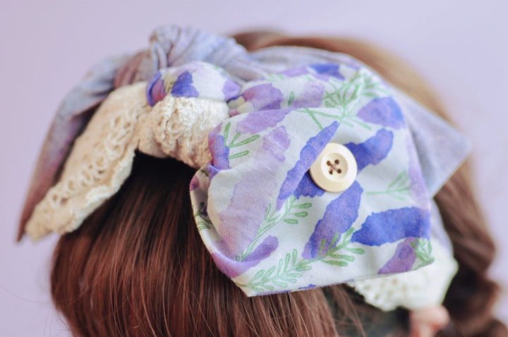 Lavender Floral Lace Bow Headband