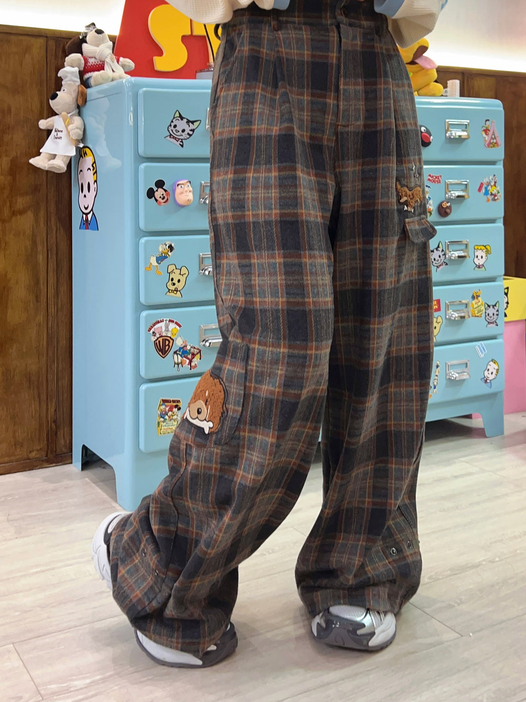 Japanese-style Cute Plaid Woolen Embroidered High-waisted Straight Pants