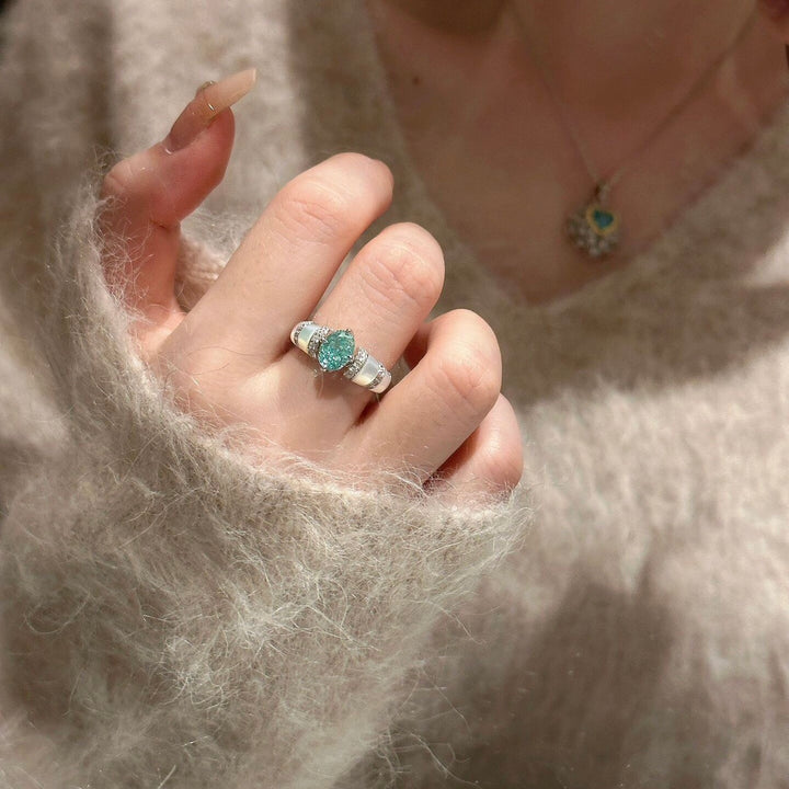 Luxurious Sparkle Mint Green Silver Ring