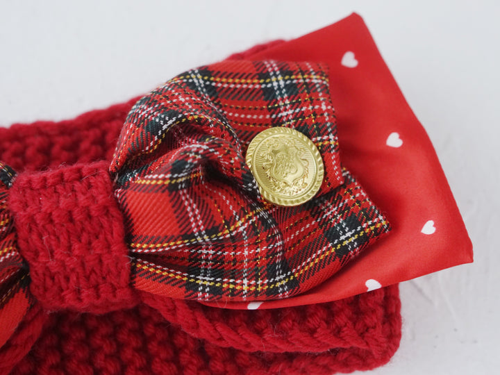 Christmas Bow Wool Knitted Red Headband