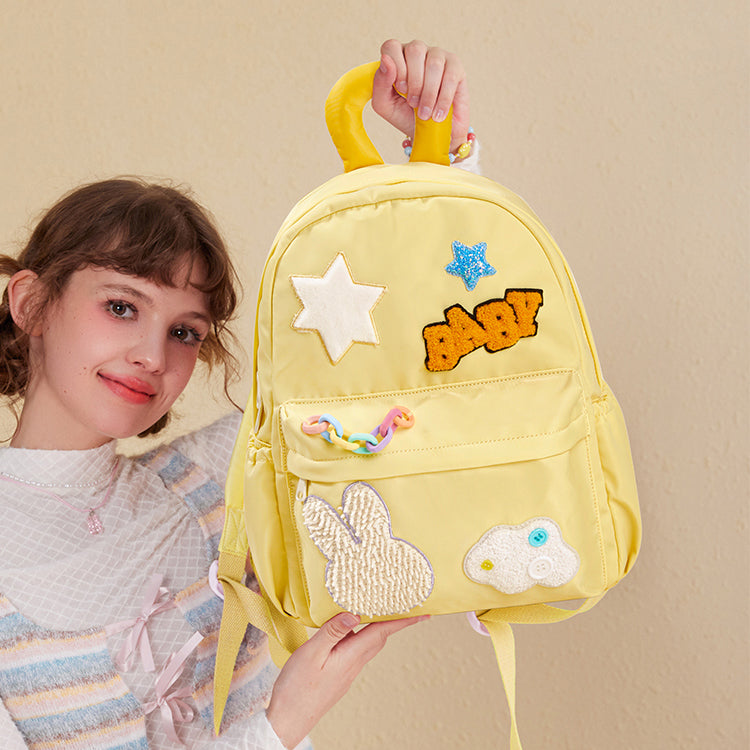 Cute Star Rabbit Cloud Letter Embroidery Backpack