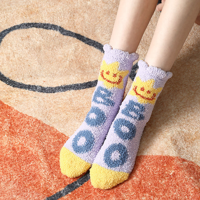 Cute Emoji Coral Fleece Thick Winter Socks