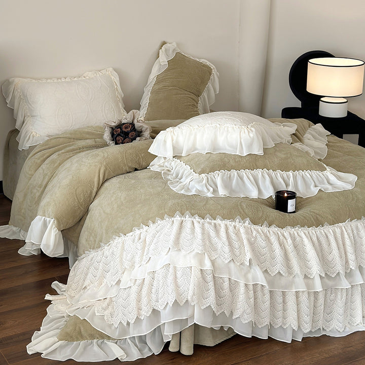 Princess Lace Edged Warm Milk Velvet Duvet Cover