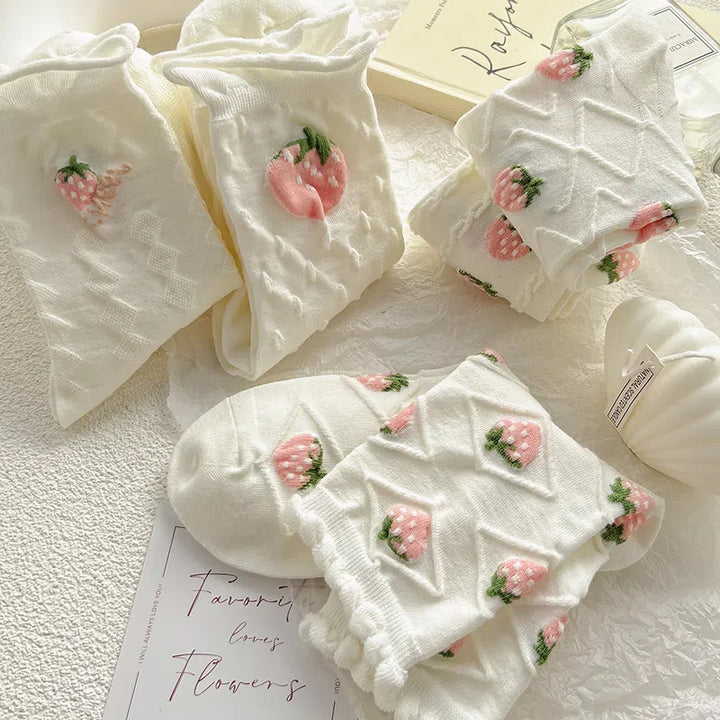 Cute Strawberry White Socks