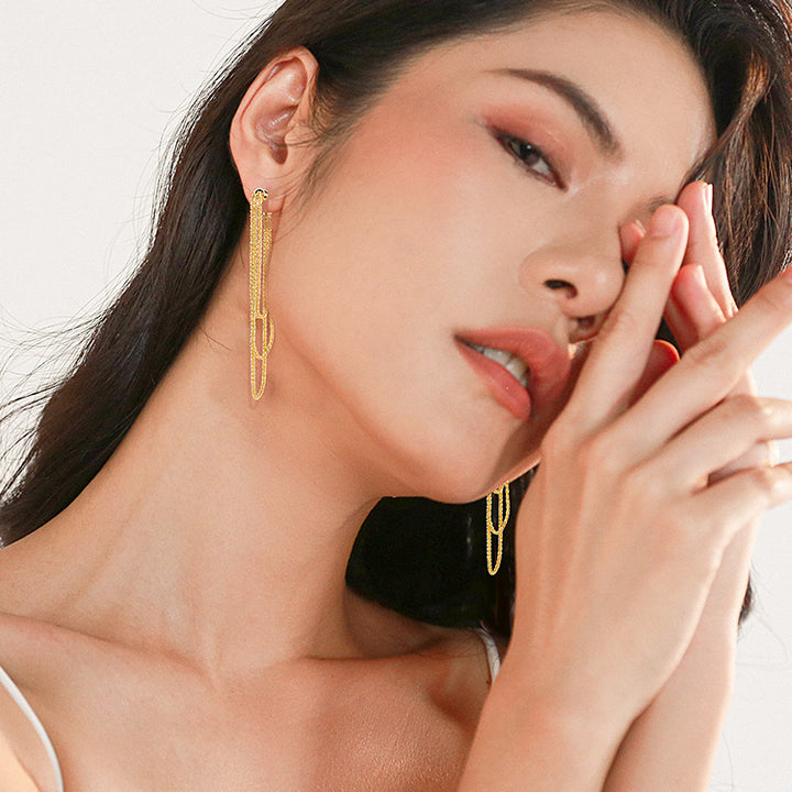 French Luxurious Golden Tassel Drape Earrings