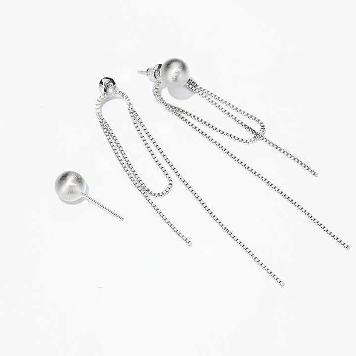 Chic Silver Tassel Pearl Earrings