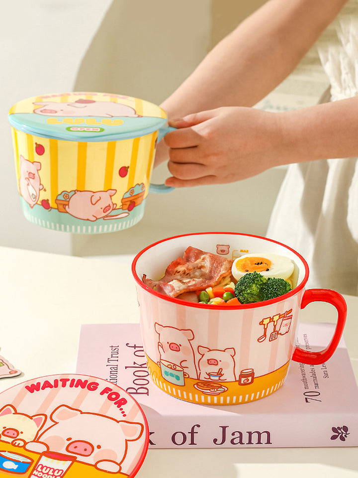 Cute Cartoon Pig Ramen Bowl