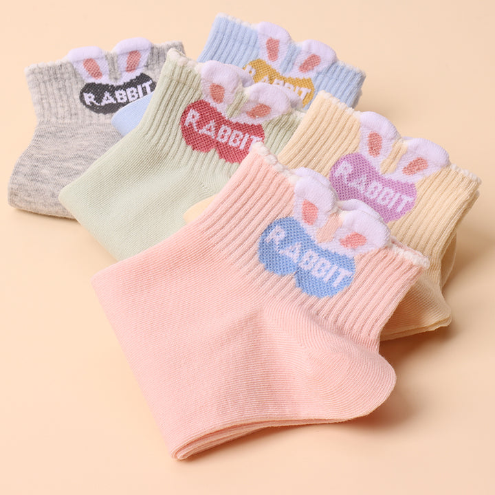 Cute Bunny Spring/Summer Short Tube Cotton Socks 5 Pairs/Set