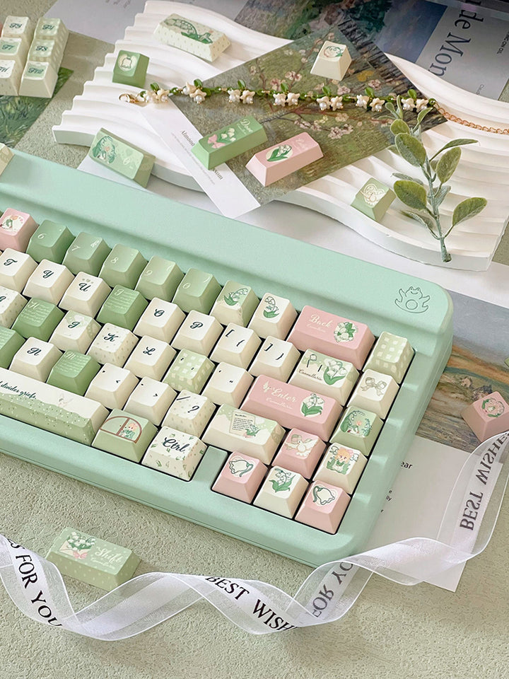 Lily of the Valley Keycaps Set – 131 Keys, OEM Profile, Compatible with Mechanical Keyboards