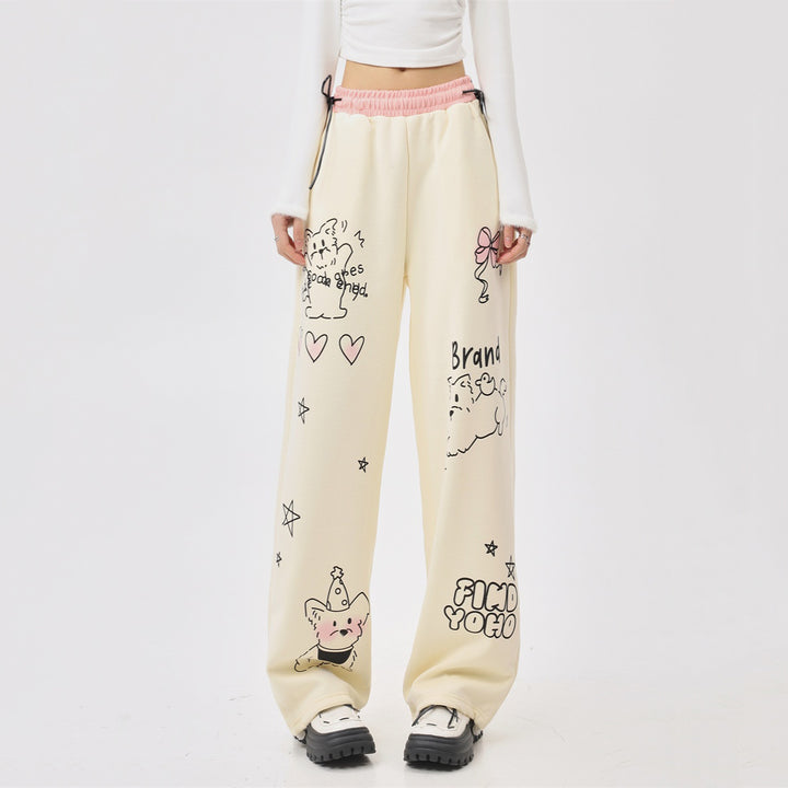 Bow Heart Star Print Straight Leg Casual Pants