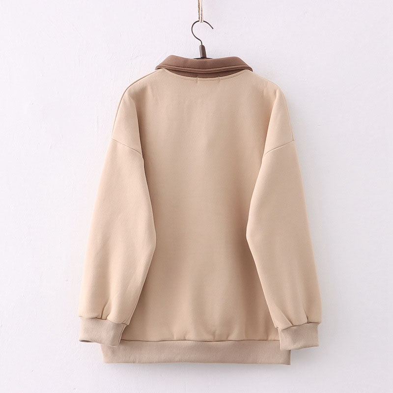 Cartoon Rabbit Bear Japanese Letters Print Plush Sweatshirt