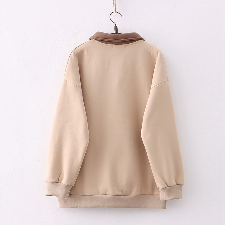Cartoon Rabbit Bear Japanese Letters Print Plush Sweatshirt