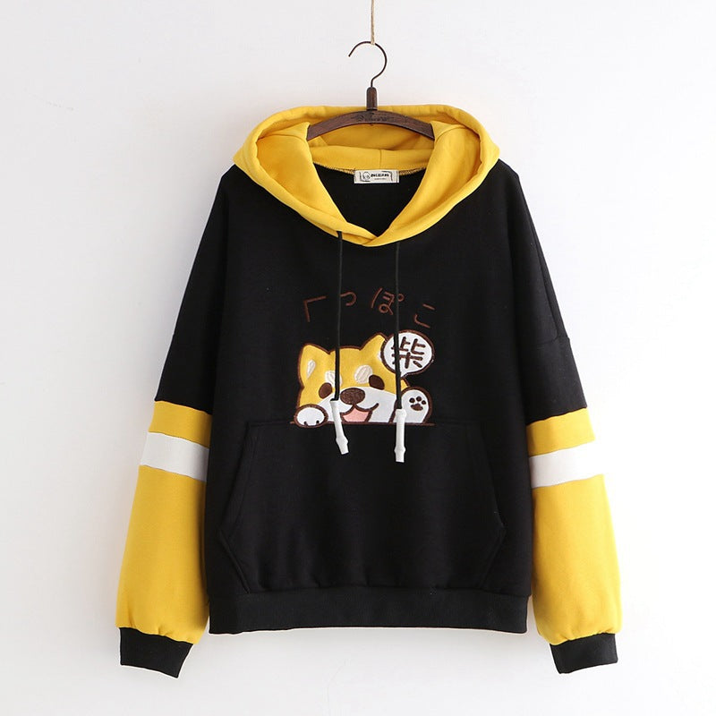 Japanese Shiba Inu Embroidery Warm Hoodie