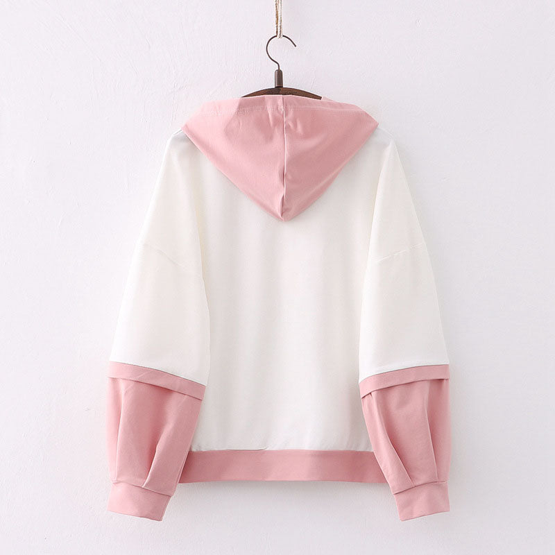 Bunny Sakura Print Loose Hoodie