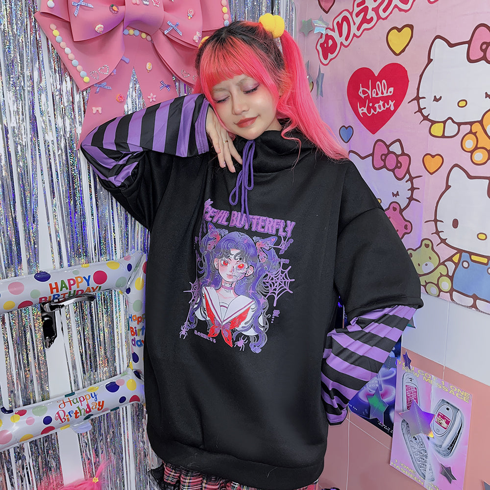 Cartoon Anime Letter Print Hoodie