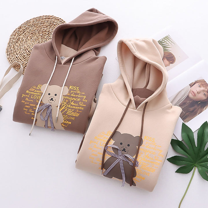 Cartoon Bear Letter Print Hoodie