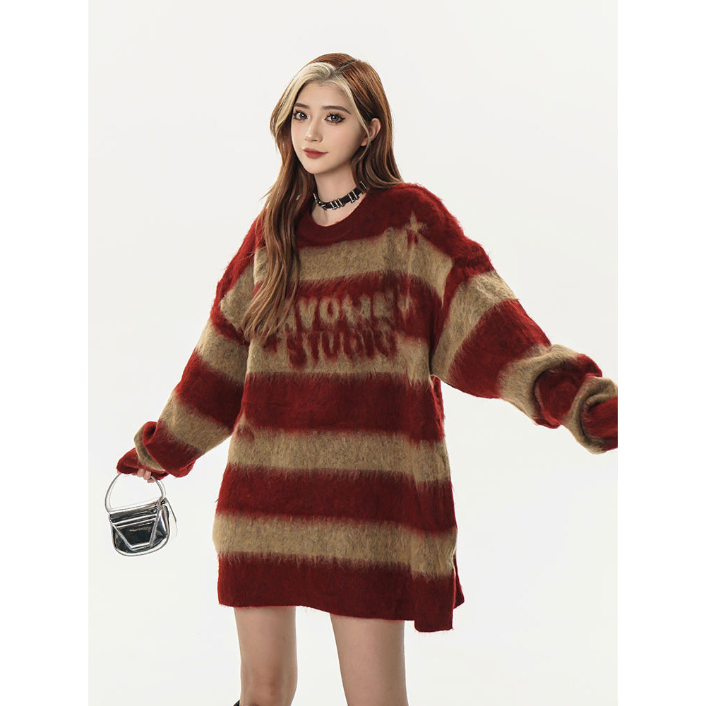 Vintage Striped Round Neck Autumn/Winter Sweater