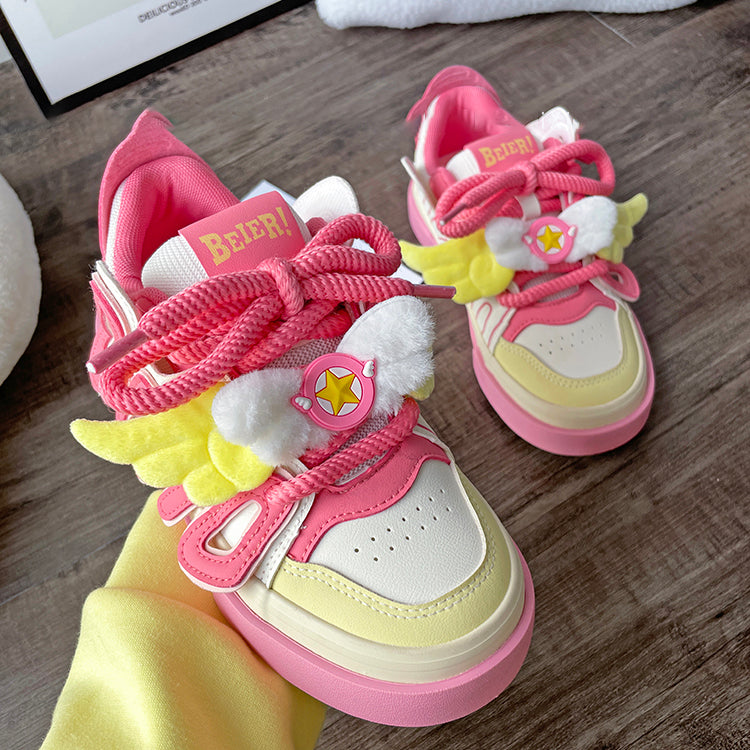 Cartoon Wings Letters Platform Colorblock Sneakers