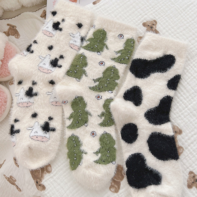 Cute Cartoon Coral Fleece Thickened Winter Socks 2 Pairs/set