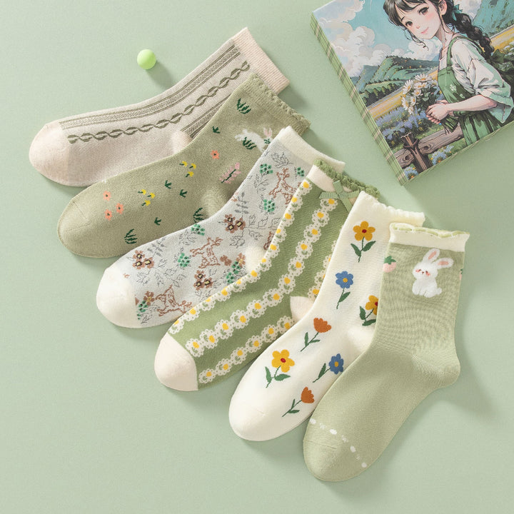 Cute Flower Cotton Socks 6 pairs/set