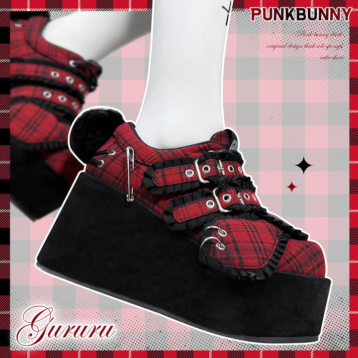 Harajuku Red plaid Platform shoes