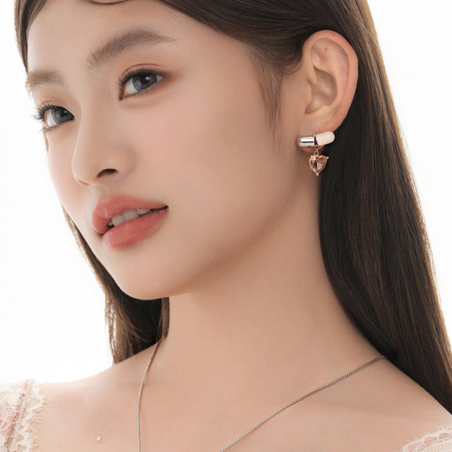 Pink Capsule Heart Earrings