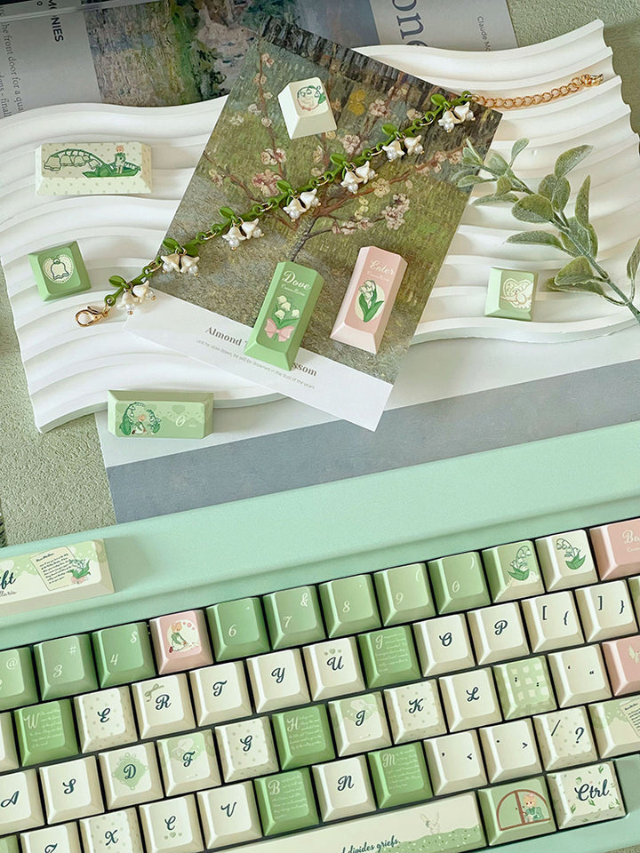 Lily of the Valley Keycaps Set – 131 Keys, OEM Profile, Compatible with Mechanical Keyboards