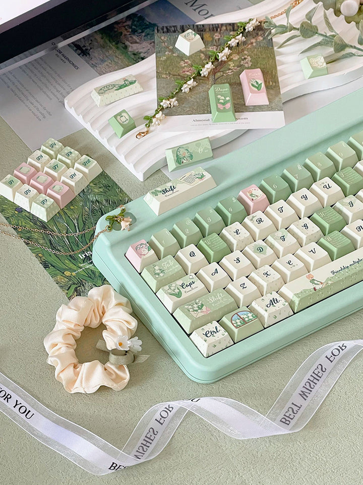 Lily of the Valley Keycaps Set – 131 Keys, OEM Profile, Compatible with Mechanical Keyboards