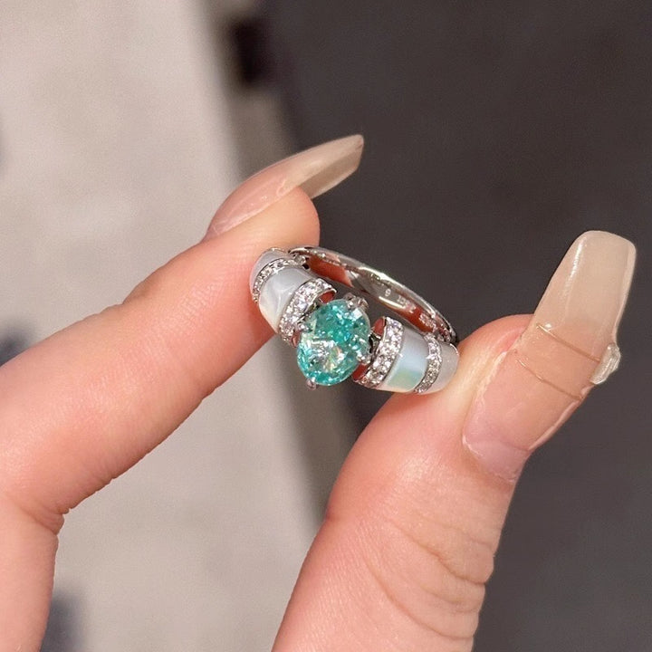 Luxurious Sparkle Mint Green Silver Ring