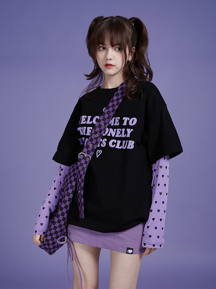 Black and Purple Mock Two-piece Loose Long-sleeve Sweatshirt