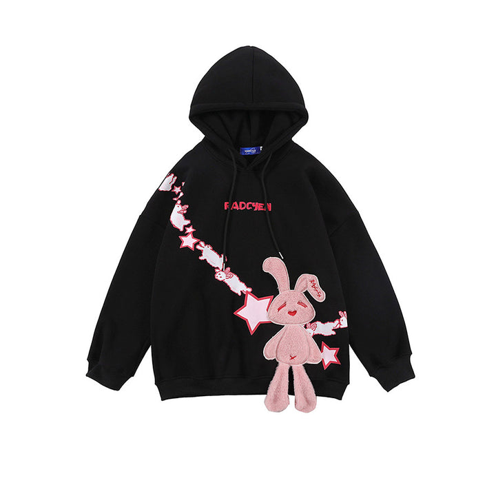 Japanese style rabbit stars loose fleece sweatshirt