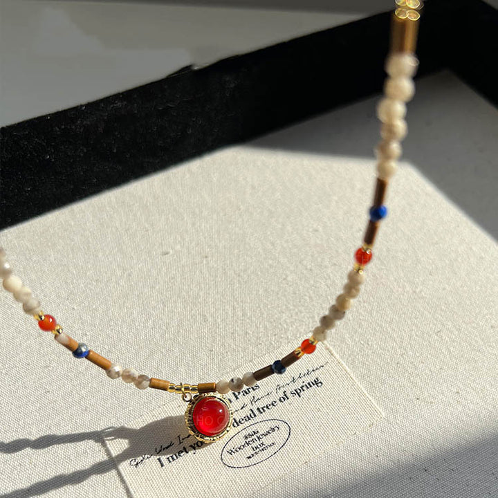 Vintage red agate beaded necklace