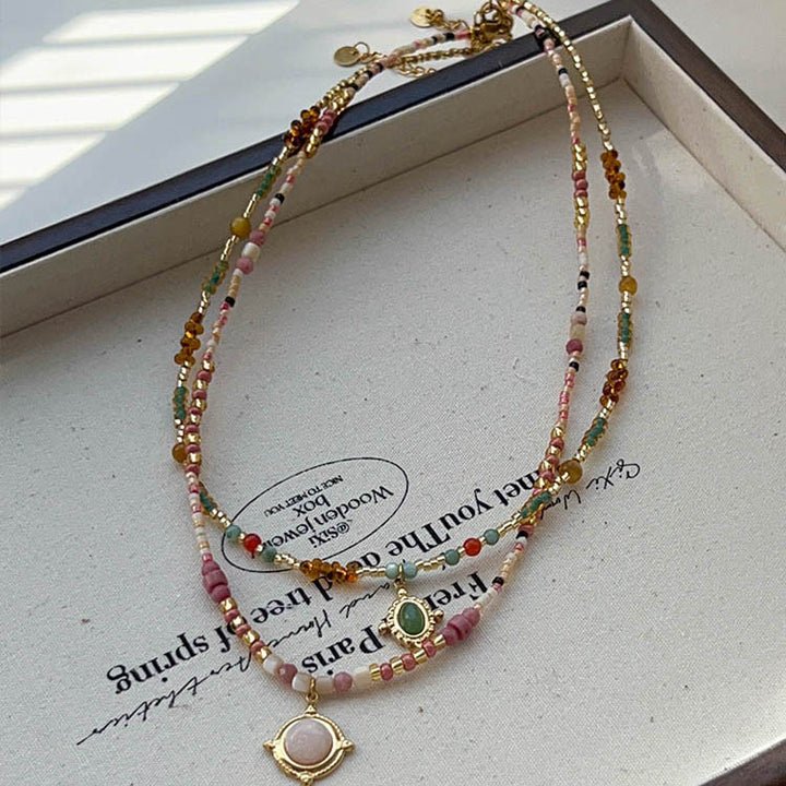 French vintage colorful beaded jade necklace