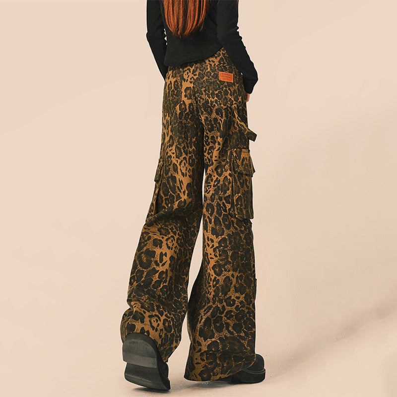 Vintage leopard print straight-leg jeans