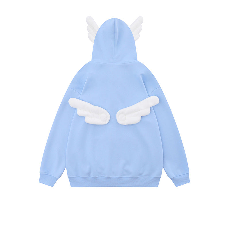 Japanese sweet style angel wing embellished hooded sweatshirt