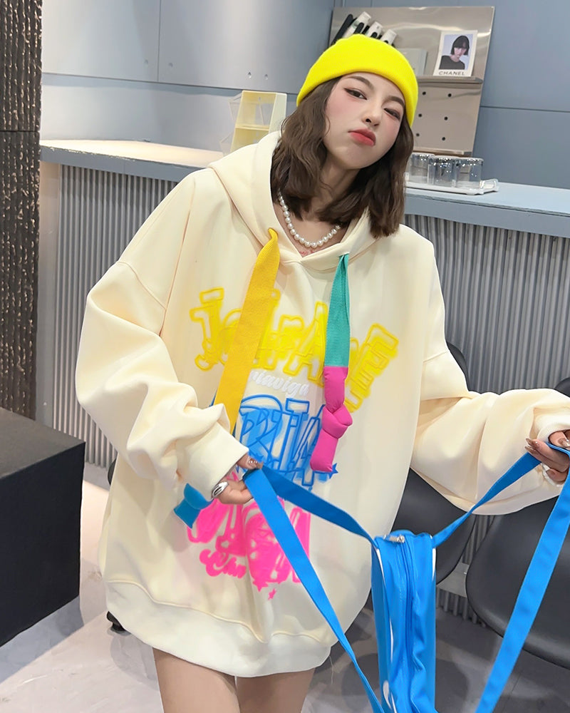 Letters Embroidery Trendy Fashion Oversized Casual Hoodie