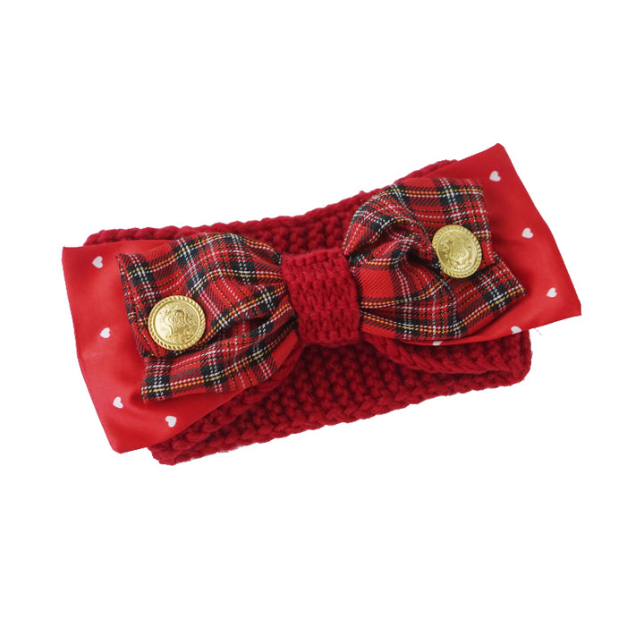 Christmas Bow Wool Knitted Red Headband