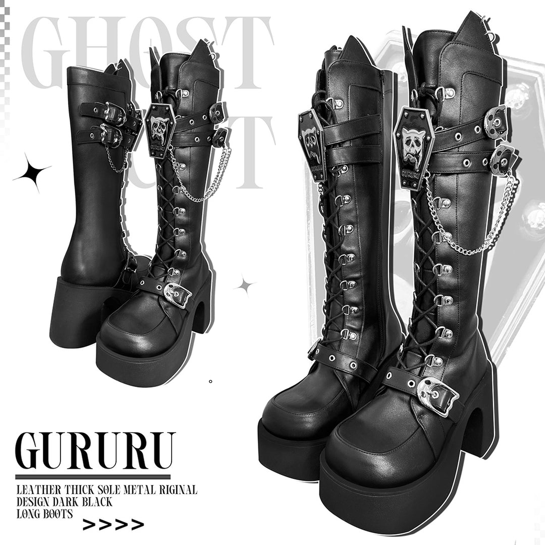 Gothic Knee High Lace Up Boots