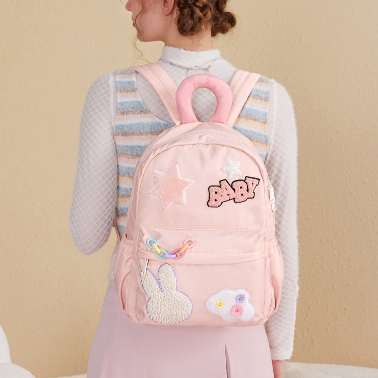 Cute Star Rabbit Cloud Letter Embroidery Backpack