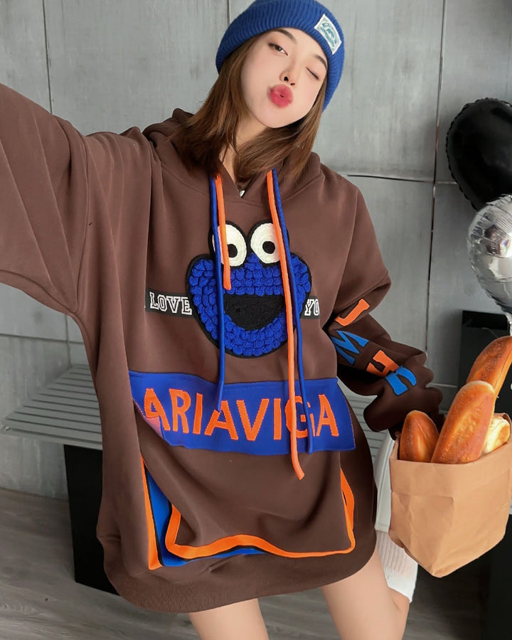 Cartoon Embroidered Loose Casual Autumn/Winter Hoodie