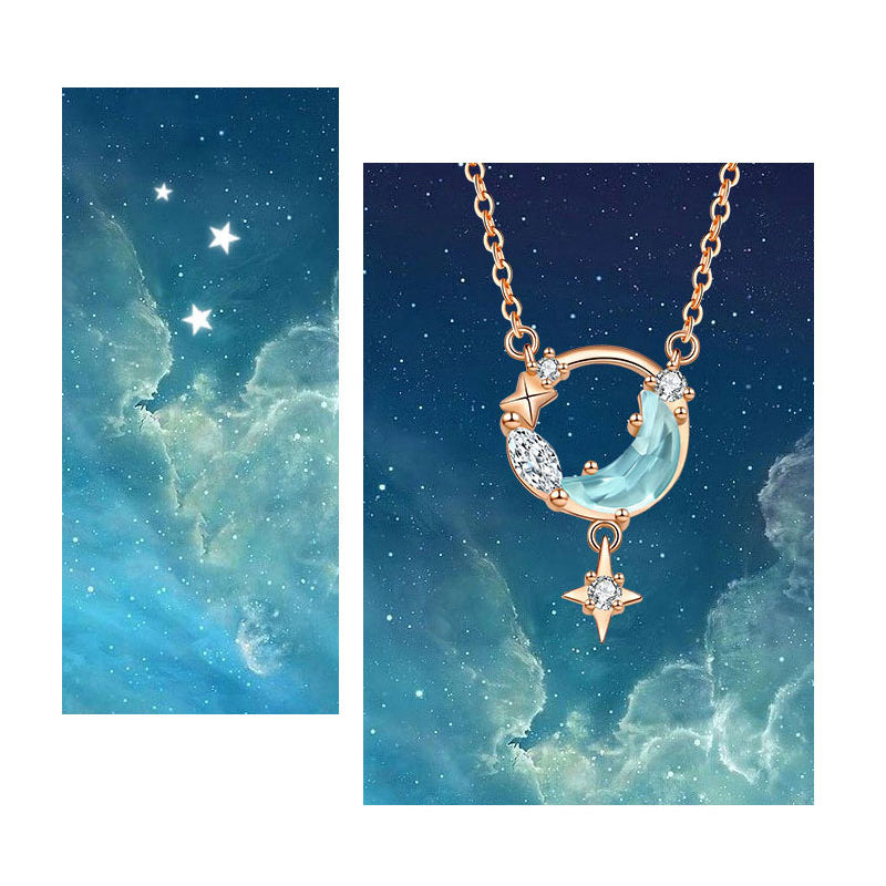 Star and Moon Silver Necklace